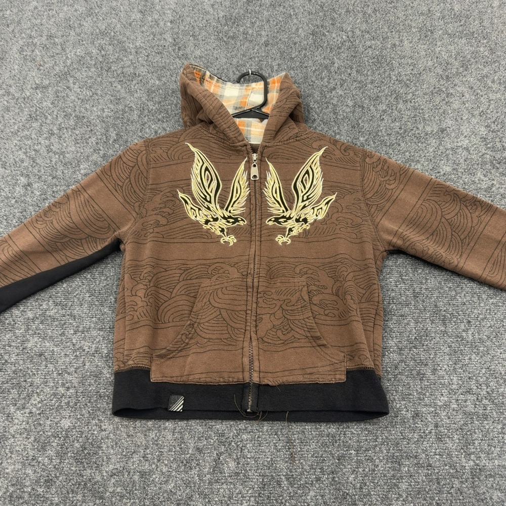 Top Heavy Zip Up Hoodie Kids Size 5/6 Brown Cotton Eagle Graphic Streetwear‎